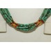Gold Plated White Metal Traditional Tibetan Necklace, Powder Turquoise Stones